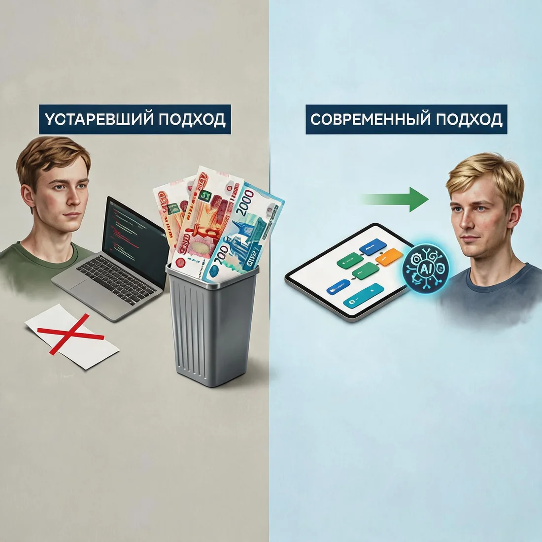 Устаревший подход против современного: вместо разработчика — свой ИИ-агент