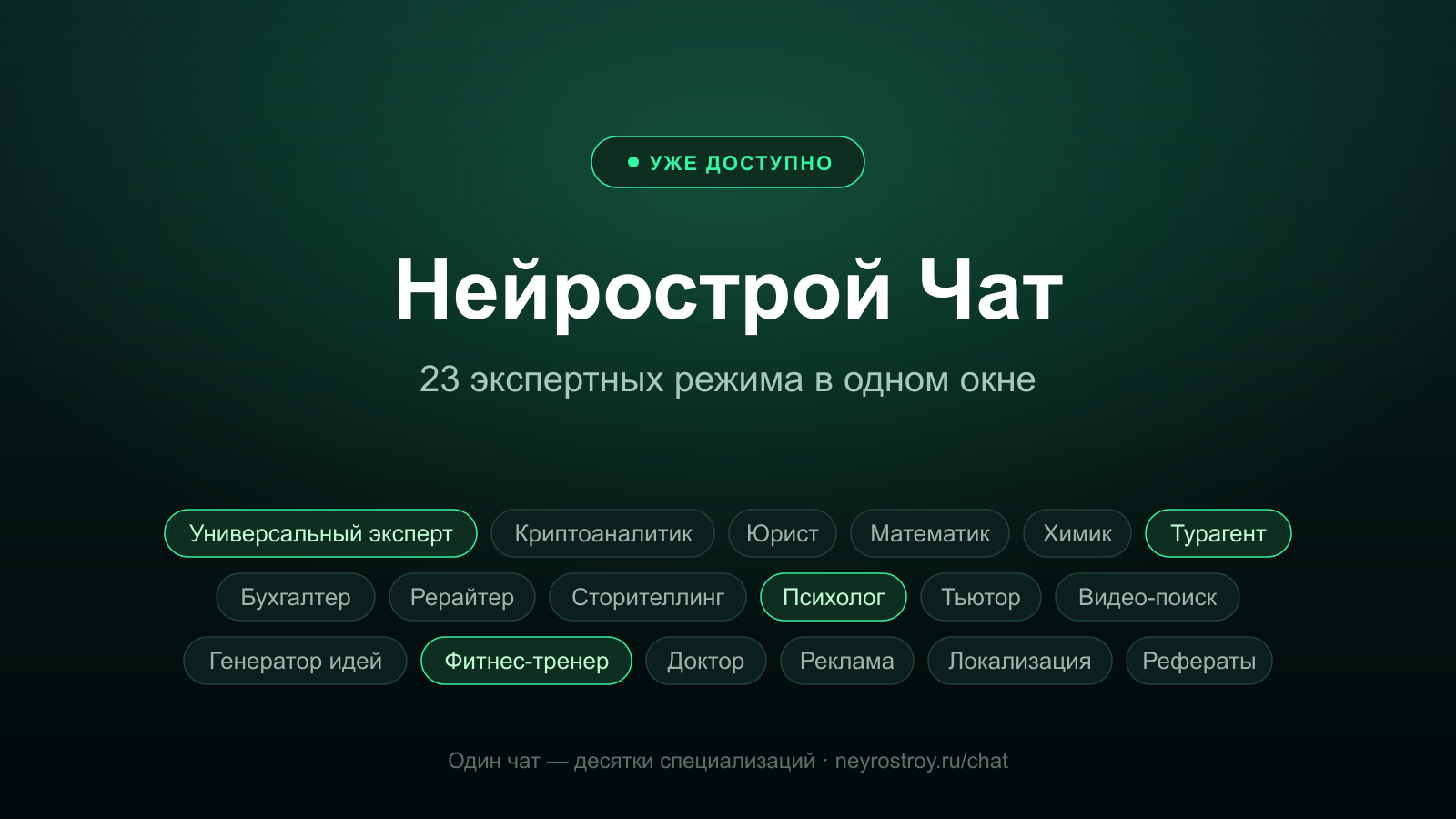 Нейрострой Чат: 23 экспертных режима в одном окне
